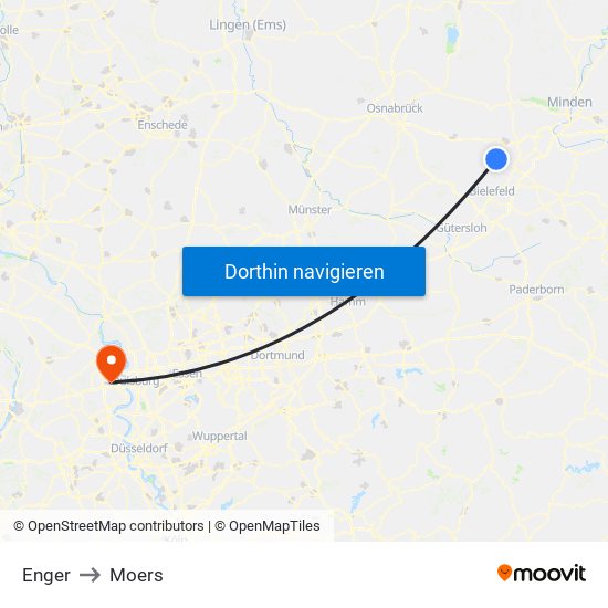 Enger to Moers map