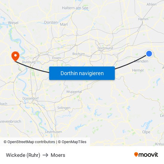 Wickede (Ruhr) to Moers map