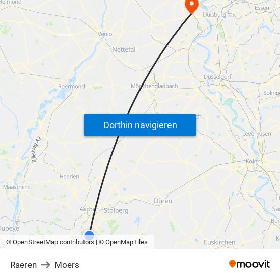 Raeren to Moers map