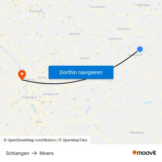 Schlangen to Moers map