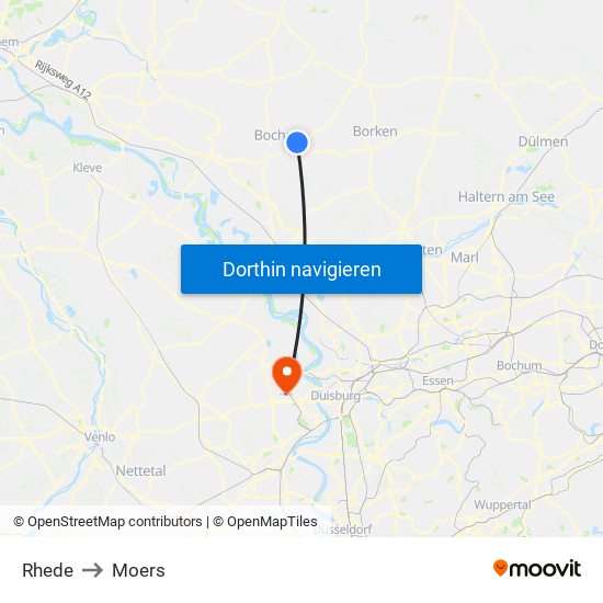 Rhede to Moers map