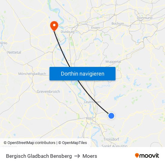 Bergisch Gladbach Bensberg to Moers map