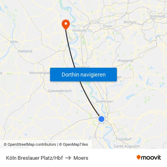 Köln Breslauer Platz/Hbf to Moers map
