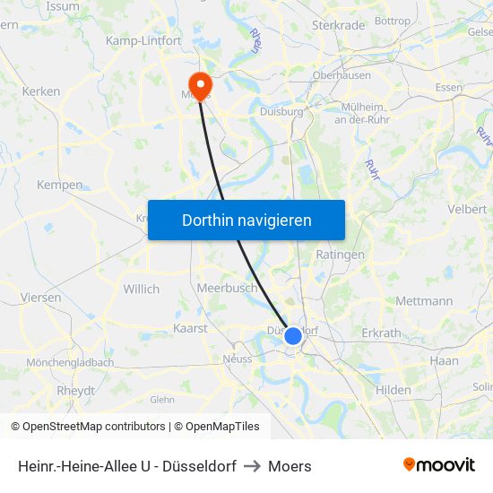 Heinr.-Heine-Allee U - Düsseldorf to Moers map