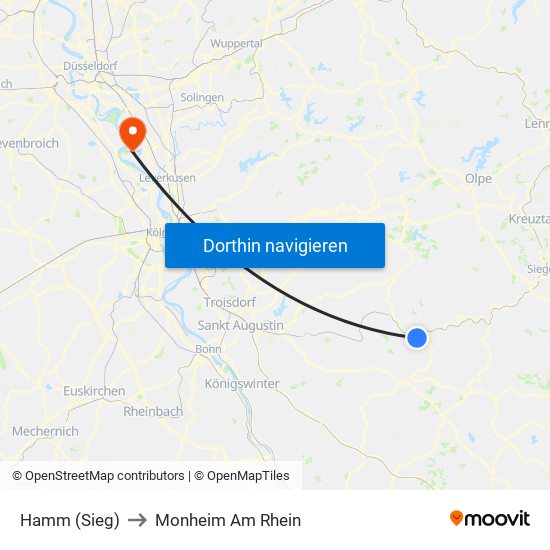 Hamm (Sieg) to Monheim Am Rhein map