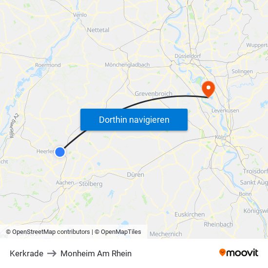 Kerkrade to Monheim Am Rhein map