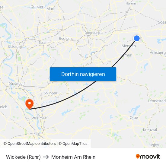 Wickede (Ruhr) to Monheim Am Rhein map