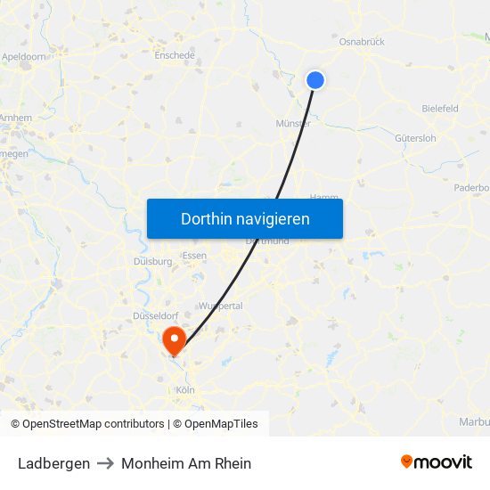 Ladbergen to Monheim Am Rhein map