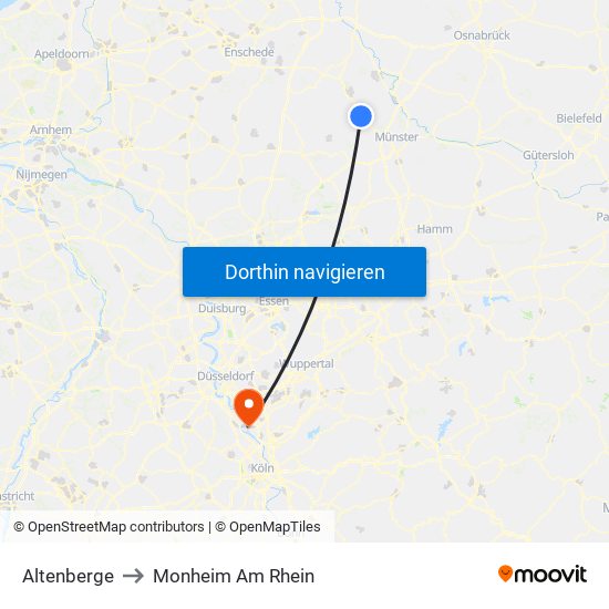 Altenberge to Monheim Am Rhein map