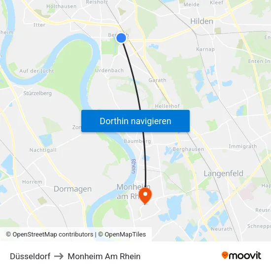 Düsseldorf to Monheim Am Rhein map