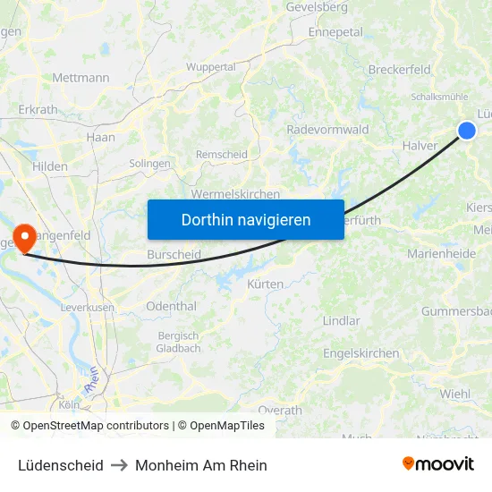 Lüdenscheid to Monheim Am Rhein map