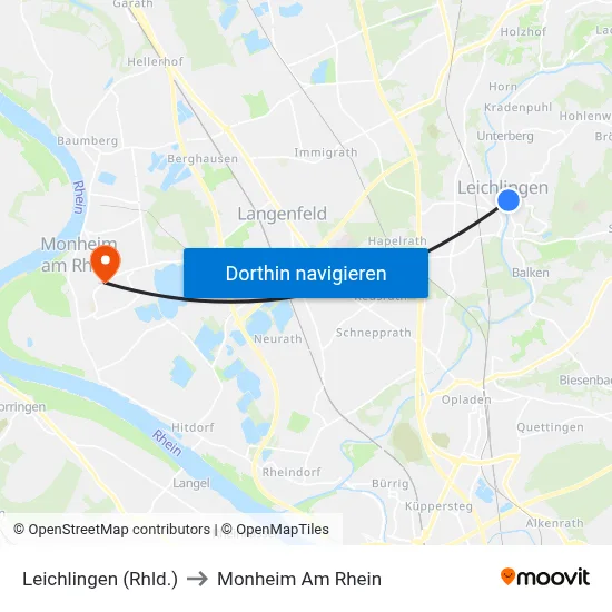 Leichlingen (Rhld.) to Monheim Am Rhein map