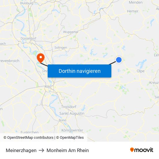 Meinerzhagen to Monheim Am Rhein map