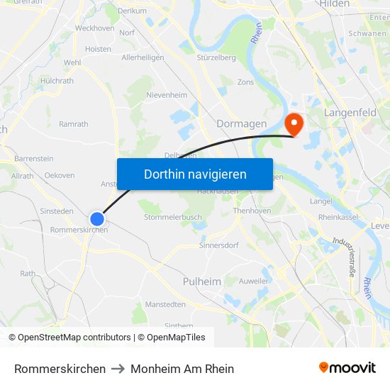 Rommerskirchen to Monheim Am Rhein map