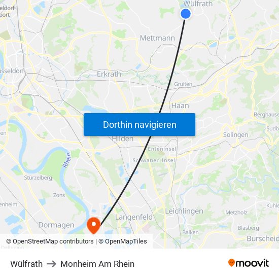 Wülfrath to Monheim Am Rhein map