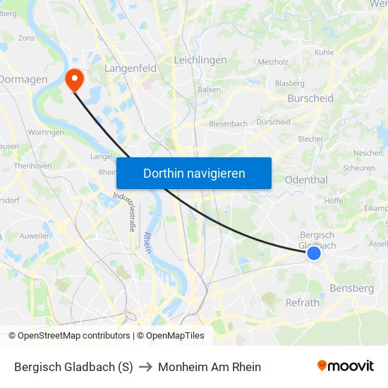 Bergisch Gladbach (S) to Monheim Am Rhein map