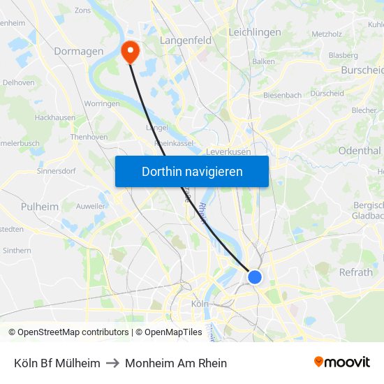 Köln Bf Mülheim to Monheim Am Rhein map