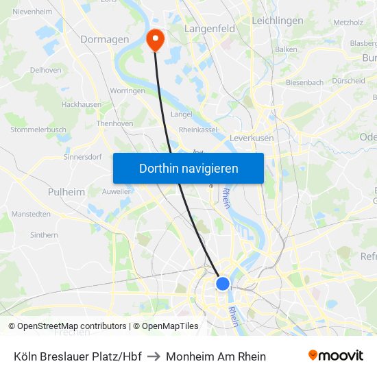 Köln Breslauer Platz/Hbf to Monheim Am Rhein map