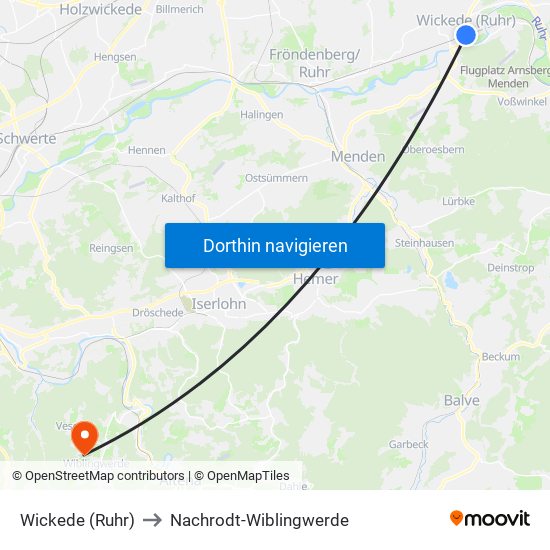 Wickede (Ruhr) to Nachrodt-Wiblingwerde map