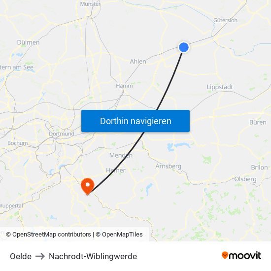 Oelde to Nachrodt-Wiblingwerde map