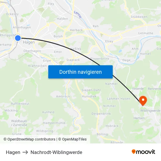 Hagen to Nachrodt-Wiblingwerde map