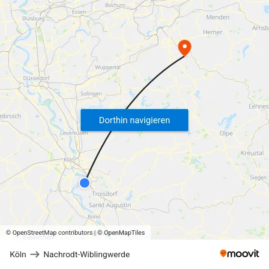 Köln to Nachrodt-Wiblingwerde map