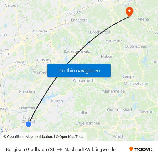 Bergisch Gladbach (S) to Nachrodt-Wiblingwerde map