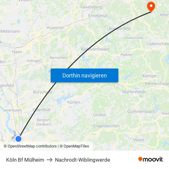 Köln Bf Mülheim to Nachrodt-Wiblingwerde map