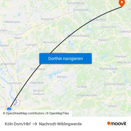 Köln Dom/Hbf to Nachrodt-Wiblingwerde map