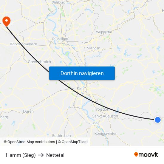 Hamm (Sieg) to Nettetal map