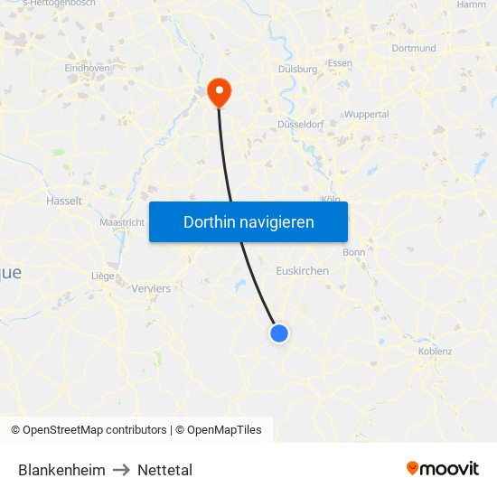 Blankenheim to Nettetal map