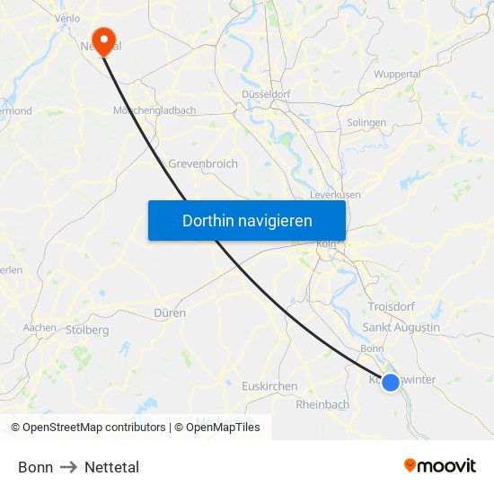 Bonn to Nettetal map