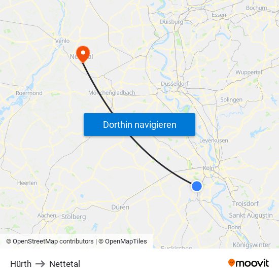 Hürth to Nettetal map