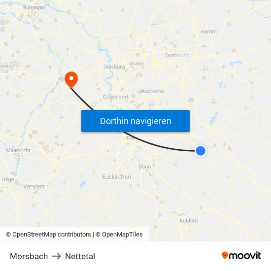 Morsbach to Nettetal map