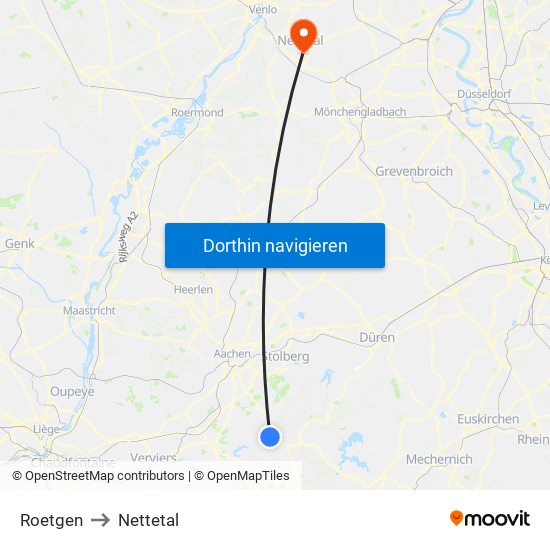 Roetgen to Nettetal map