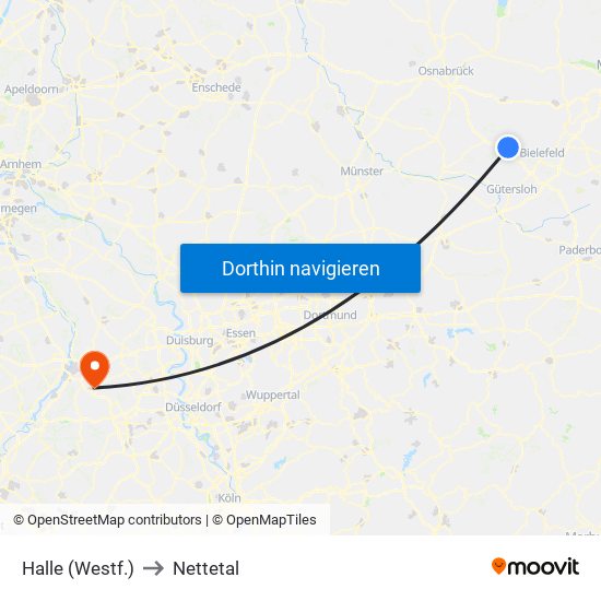 Halle (Westf.) to Nettetal map