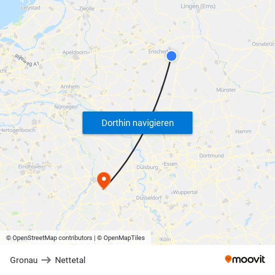 Gronau to Nettetal map