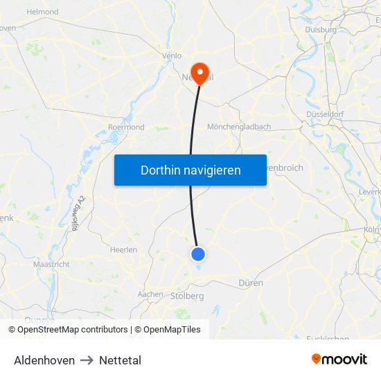 Aldenhoven to Nettetal map