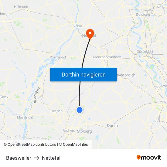 Baesweiler to Nettetal map