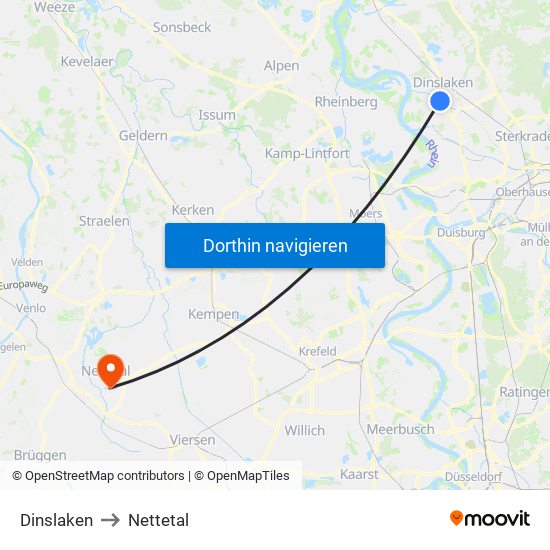 Dinslaken to Nettetal map