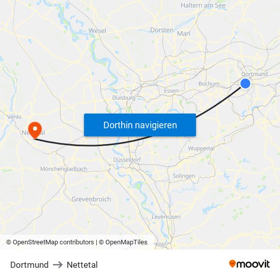 Dortmund to Nettetal map