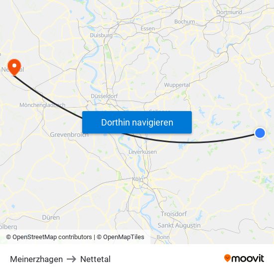 Meinerzhagen to Nettetal map