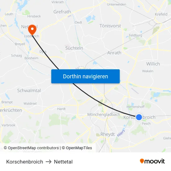 Korschenbroich to Nettetal map