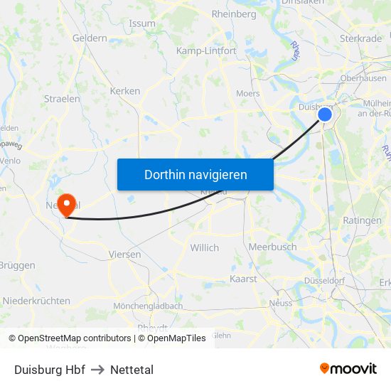 Duisburg Hbf to Nettetal map