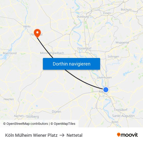 Köln Mülheim Wiener Platz to Nettetal map