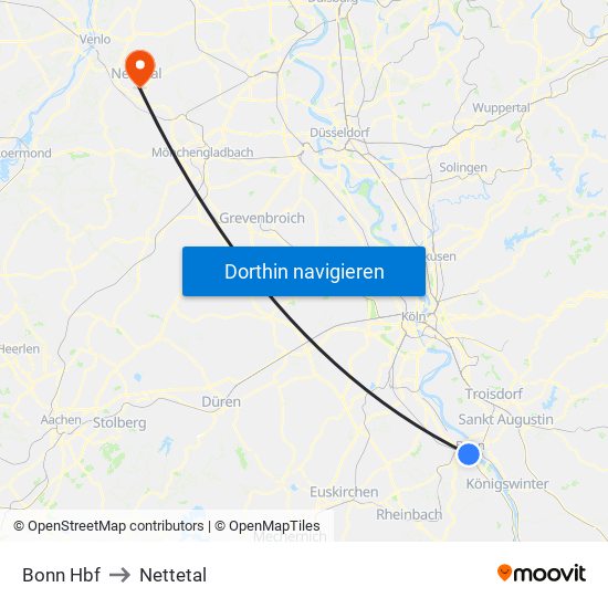 Bonn Hbf to Nettetal map