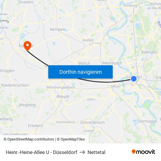 Heinr.-Heine-Allee U - Düsseldorf to Nettetal map