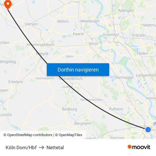 Köln Dom/Hbf to Nettetal map