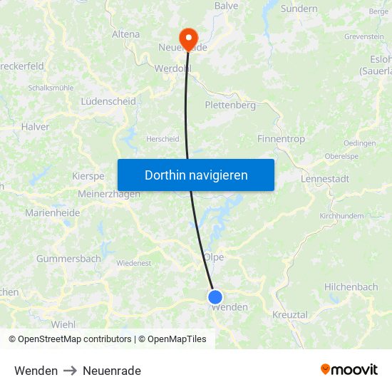 Wenden to Neuenrade map