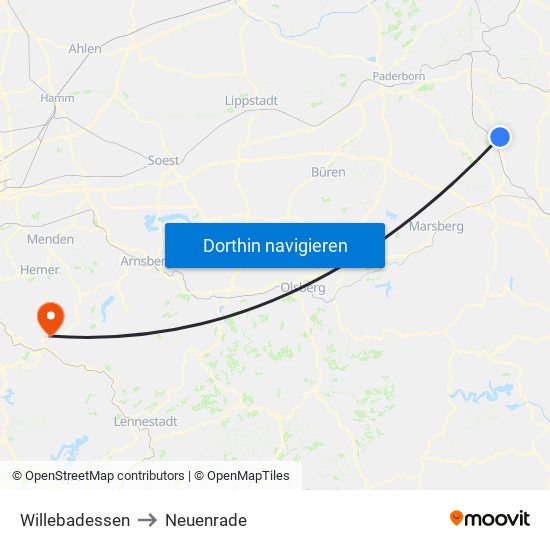 Willebadessen to Neuenrade map